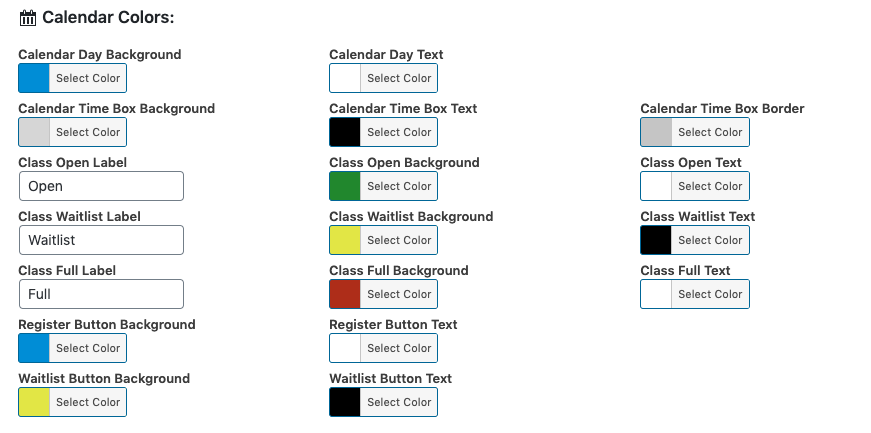 Class Calendar Colors