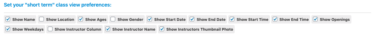 short term table display options